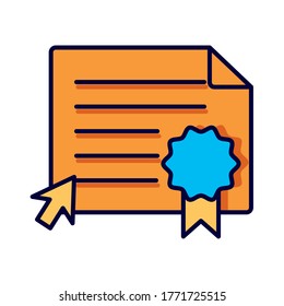 graduation certificate with arrow mouse line and fill style icon vector illustration design