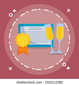 graduation certificate with champagne cup
