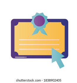 graduation certificate with cursor design, Education online and elearning theme Vector illustration