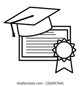 graduation certificate and hat