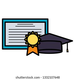 graduation certificate and hat