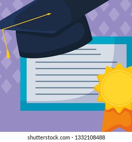 graduation certificate and hat