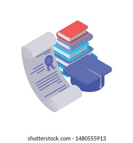 graduation certificate with hat isolated icon