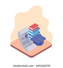 graduation certificate with hat isolated icon