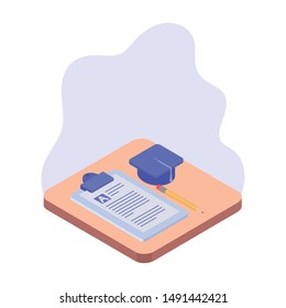 graduation certificate with hat isolated icon