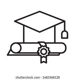 graduation certificate and hat line style icon vector illustration design
