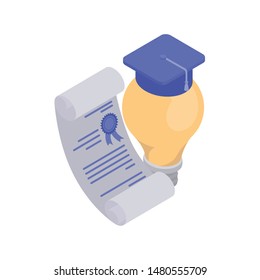 graduation certificate with hat on white background