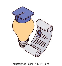 graduation certificate with hat on white background