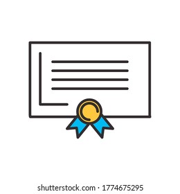 Graduation certificate line and fill style icon design, University education school college academic ceremony degree and student theme Vector illustration