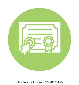 graduation certificate and mouse arrow education online block style vector illustration design