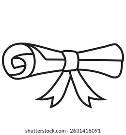 Graduation certificate rolled into a tube and tied with a ribbon vector cartoon illustration
