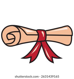 Graduation certificate rolled into a tube and tied with a ribbon vector cartoon illustration