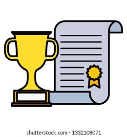 graduation certificate with trophy cup