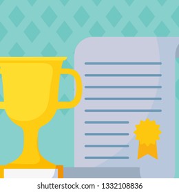 graduation certificate with trophy cup