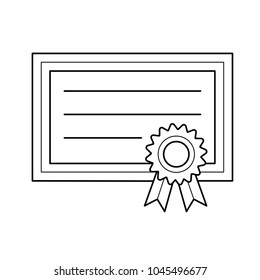 Graduation certificate vector line icon isolated on white background. Diploma with award rosette line icon for infographic, website or app.