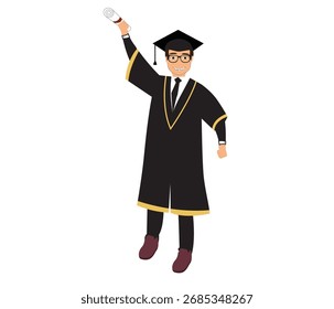 Personaje de graduación con fondo blanco.