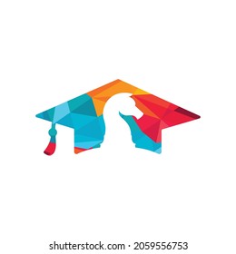 Graduation chess knight vector logo design. Education strategy vector logo concept.	