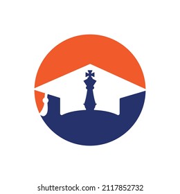 Diseño del logotipo vectorial del ajedrez de graduación. Concepto del logotipo vectorial de la estrategia educativa.	