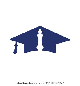 Graduation chess knight vector logo design. Education strategy vector logo concept.	