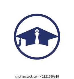 Graduation chess knight vector logo design. Education strategy vector logo concept.	