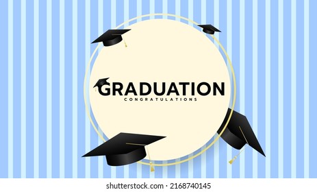 Graduation circle frame with Graduation cap , congratulations on blue color background, Vector illustration EPS 10