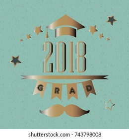 Graduation Class of 2018 in gold. Vector Illustration