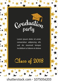 Graduation Class of 2018 greeting card and invitation template. Vector party invitation. Grad poster. 
