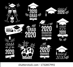 Graduation class of 2020 labels design set. Concept for shirt, print, seal, overlay, stamp, greeting card, invitation. Vector sign or logo. All isolated and layered