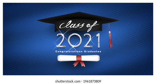 Graduation. Class Of 2021. Congratulation Event, T-shirt, Logo, Party, High School Or College Graduate. Lettering For Greeting, Invitation Card Invitation Etc. Silver Design Vector Illustration