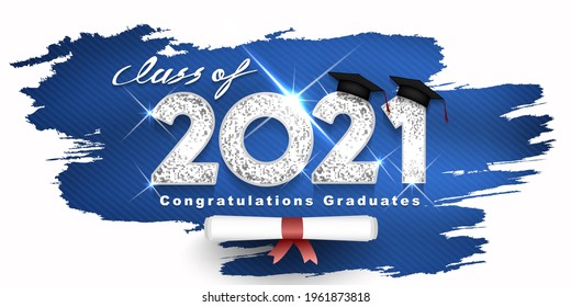 Graduation. Class of 2021. Congratulation event, T-shirt, logo, party, high school or college graduate. Lettering for greeting, invitation card invitation etc. Silver design Vector illustration