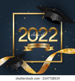 Graduation class of 2022 greeting card. Vector Illustration