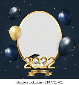 Graduation class of 2022 greeting card. Vector Illustration