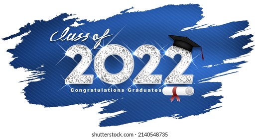 Graduation, Class of 2022 Vector text silver design, congratulation event, T-shirt, party, high school or college graduate. Lettering for greeting, invitation card 