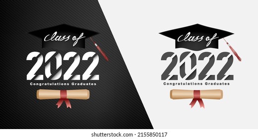 Graduation, Class of 2022 Vector text black and white design, congratulation event, T-shirt, party, high school or college graduate. Lettering for greeting, invitation card
