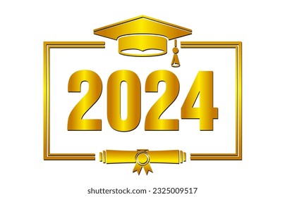 Graduation class of 2023. Golden lettering for greeting, invitation card. Text for graduation design, congratulation event, T-shirt, party, high school or college graduate.Vector on transparent backgr