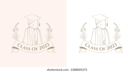 graduation class of 2023 hijab woman character line art drawing