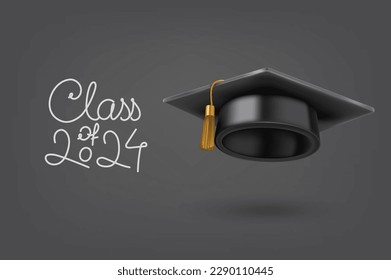 Graduation class of 2024 concept with gdaruation cap. 3d vector icon isolated on white background