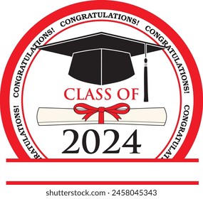 Graduation - Class of 2024 is a design for the graduating class of 2024 with text, a graduates cap with tassel. a diploma with a ribbon and a space where you can put your name or your schools name.