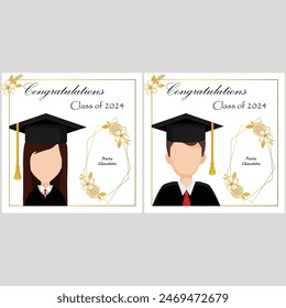 Graduation Class of 2024 greeting card and invitation template set. Favor cards. Goodie cards. Chocolate pasting cards. Grad poster. vector Illustration.