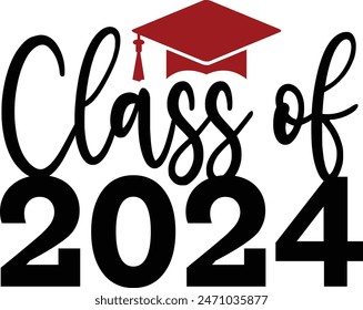 Graduación clase de 2024 tipografía diseño de arte de Clip en blanco liso fondo aislado transparente para tarjeta, camisa, sudadera, sudadera, ropa, etiqueta, taza, ícono, póster o insignia