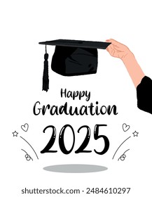 Graduation class of 2025 with hand drawn graduation cap and lettering