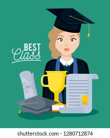 graduation class celebration card with graduated girl