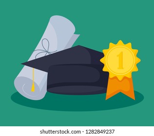 graduation class celebration card with hat and diploma
