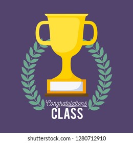 graduation class celebration card with trophy