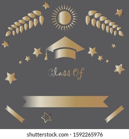 Graduation Class. Dark Background with Golden Elements. Rich Golden Graduation Collection. Vector Illustration