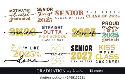 Graduation class of quote lettering collection set retro typographic art bundle on white background