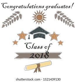 Graduation Class of Two Thousand Eighteen. Paper Background. Scandinavian Hand Drawn Style. Vector Background