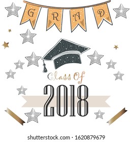 Graduation Class of Two Thousand Eighteen. Rich Golden Graduation Collection. Vector Illustration