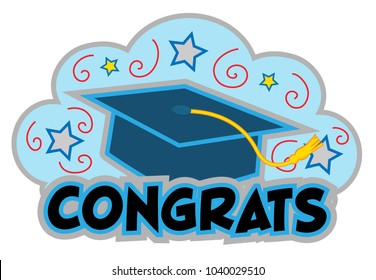 Graduation clip-art of a cap with the word congrats under it. Eps10