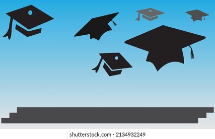 Graduierungscollage, Hintergrund, Vektorgrafik auf Blau